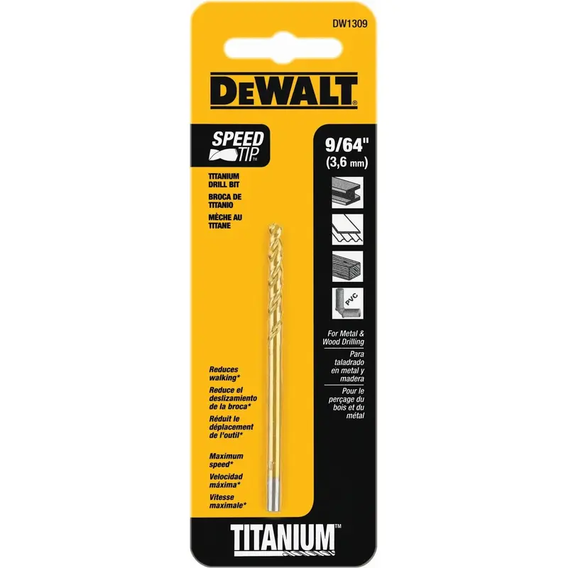 DeWalt DW1309 9/64" Titanium Nitride Coating Speed Tip Drill Bit