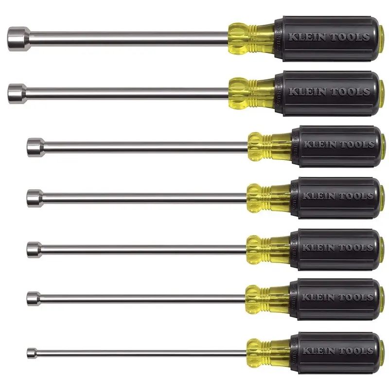 Klein 647M 7-Piece Magnetic Tip Nut Driver Set - 6" Hollow Shafts