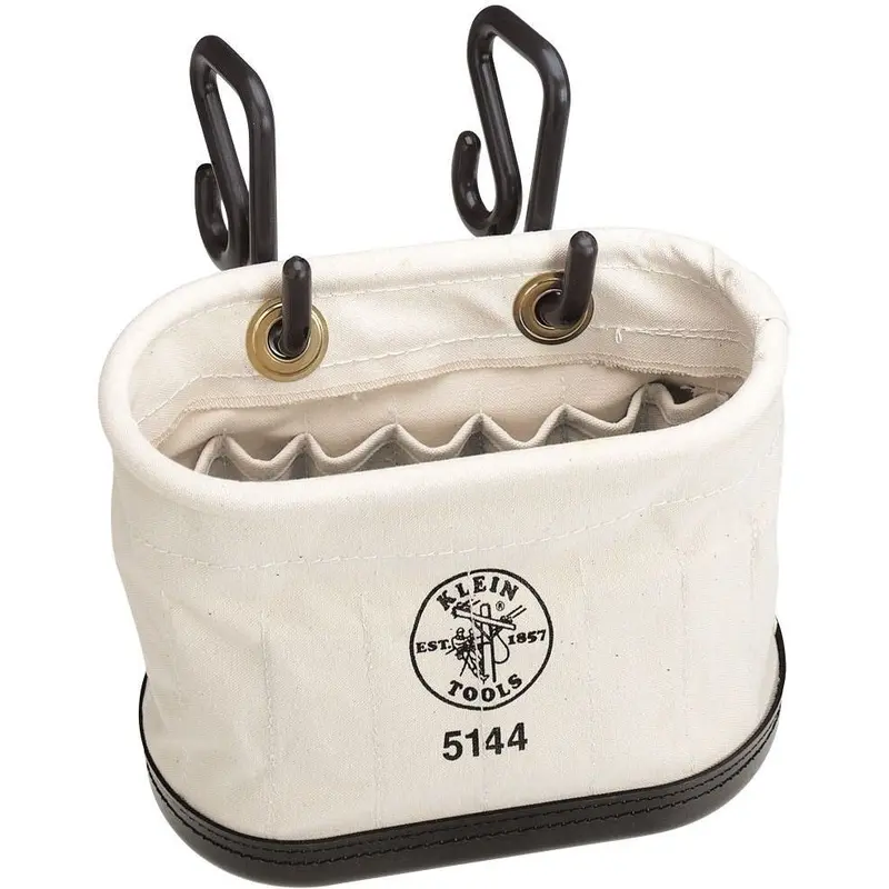 Klein 5144 Canvas Bucket, 15-Pocket Aerial Oval Bucket with Hooks