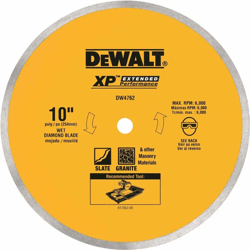 DeWalt DW4762 10 in. x .060 in. Porclean Tile Blade Wet