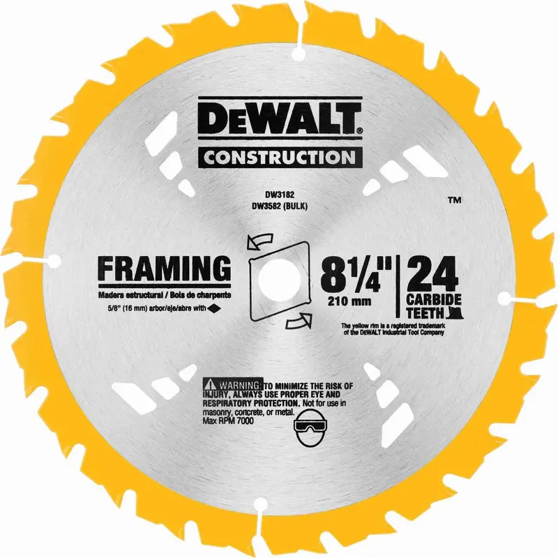 DeWalt DW3182 8-1/4 in. 24-Tooth Carbide Framing Circular Saw Blade