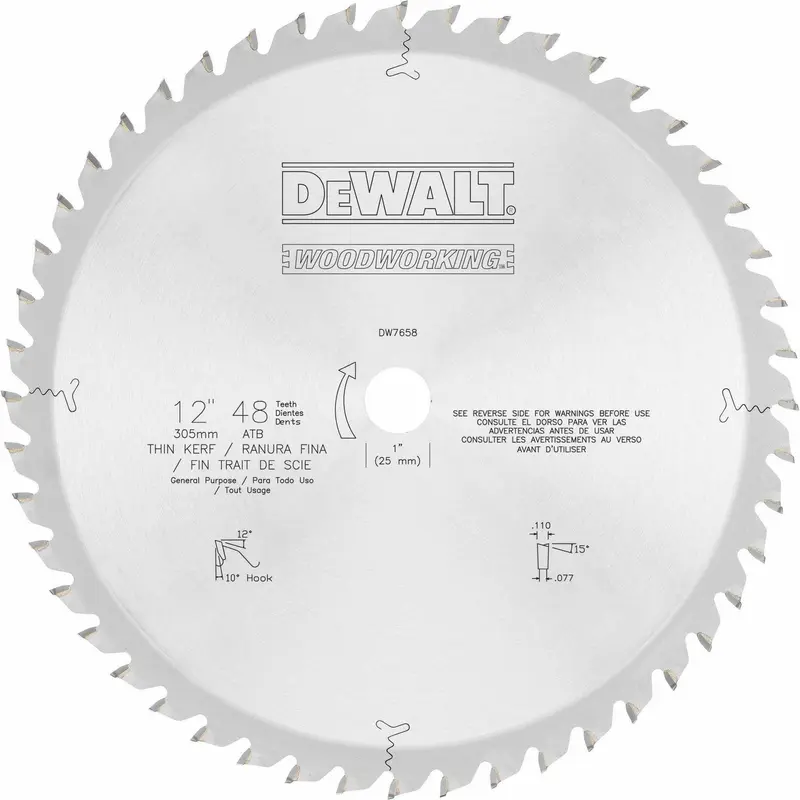 DeWALT DW7658 12 in. 48-Tooth General Purpose Thin Kerf Blade
