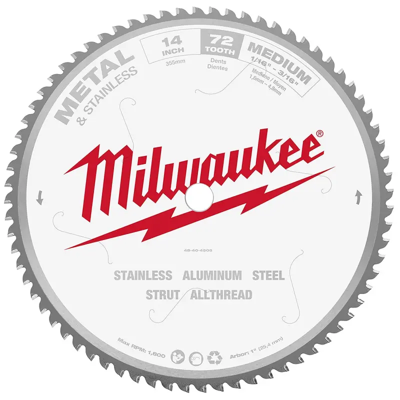 Milwaukee 48-40-4505 14 in. 72 Teeth Dry Cut Carbide Tipped Circular Saw Blade
