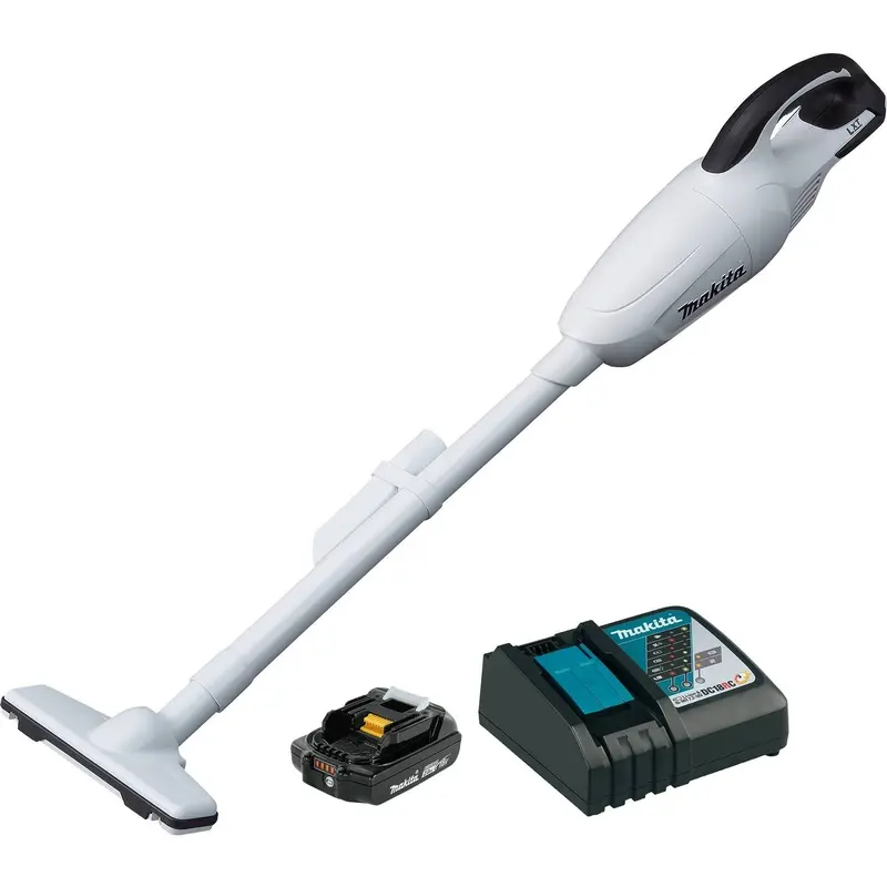 Makita XLC02RB1W 18V LXT Lithium-Ion Cordless Compact Stick Vacuum Kit, w/ Trigger (2.0Ah)
