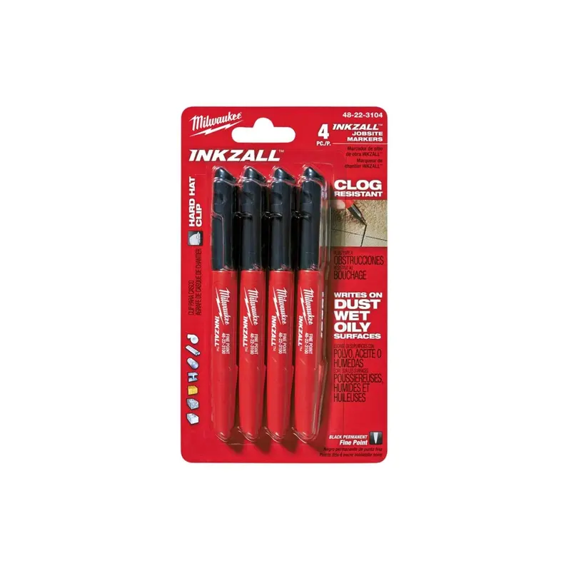 Milwaukee 48-22-3104 INKZALL Black Fine Point Marker, 4-Pack