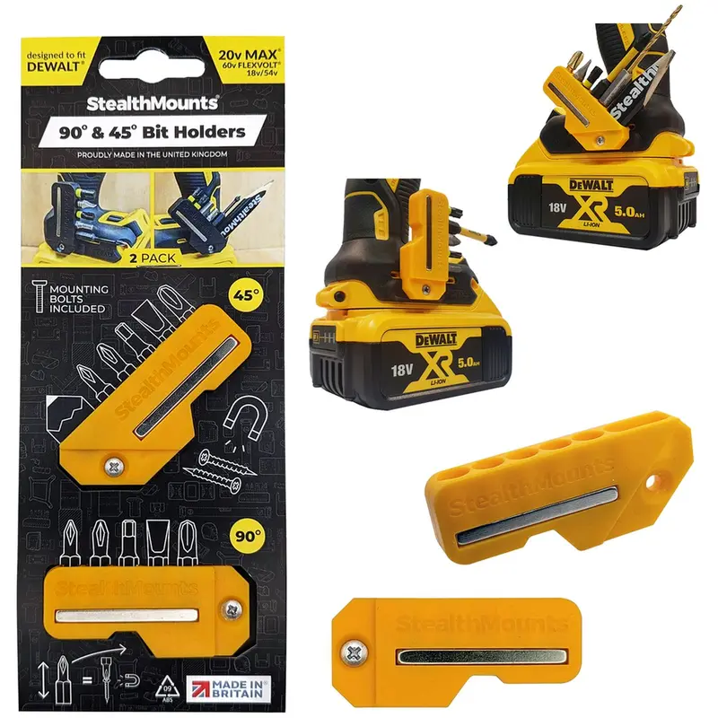 StealthMounts 45 & 90 Magnetic Bit Holder for DeWALT XR & Flexvolt Tools, 2-Pack