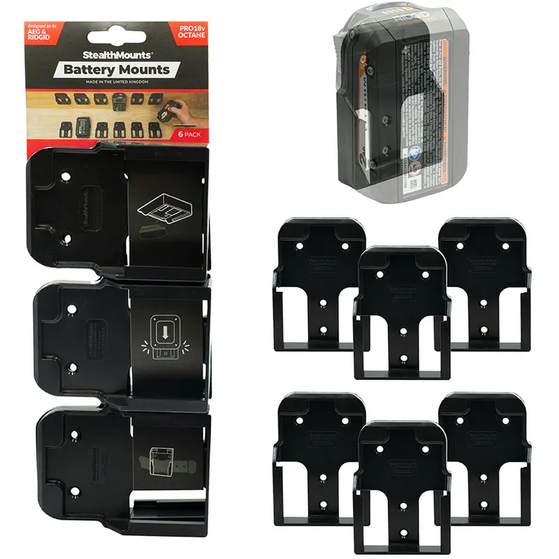StealthMounts Battery Mounts for AEG & Ridgid Black, 6-Pack