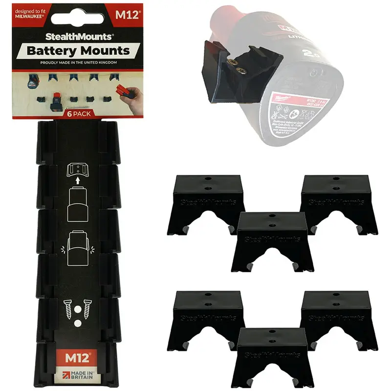 StealthMounts Battery Mounts for Milwaukee M12 Black, 6-Pack