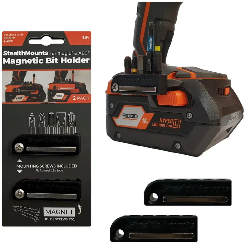StealthMounts Magnetic Bit Holder for AEG & Ridgid 18V Tools, 2-Pack