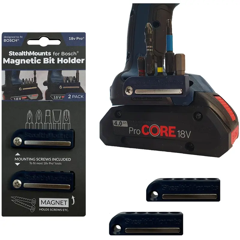 StealthMounts Magnetic Bit Holder for Bosch ProCore & Professional Tools Blue, 2-Pack