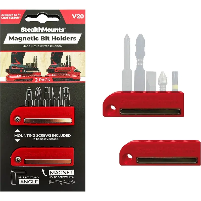 StealthMounts Magnetic Bit Holder for Craftsman Tools Red, 2-Pack