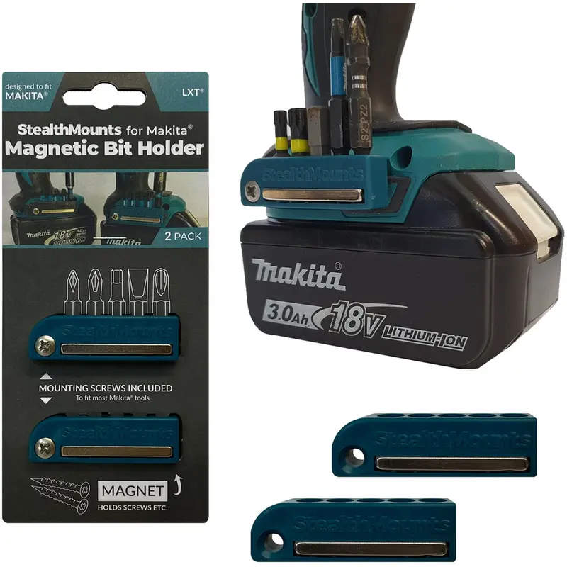 StealthMounts Magnetic Bit Holder for Makita LXT & XGT Tools Blue, 2-Pack