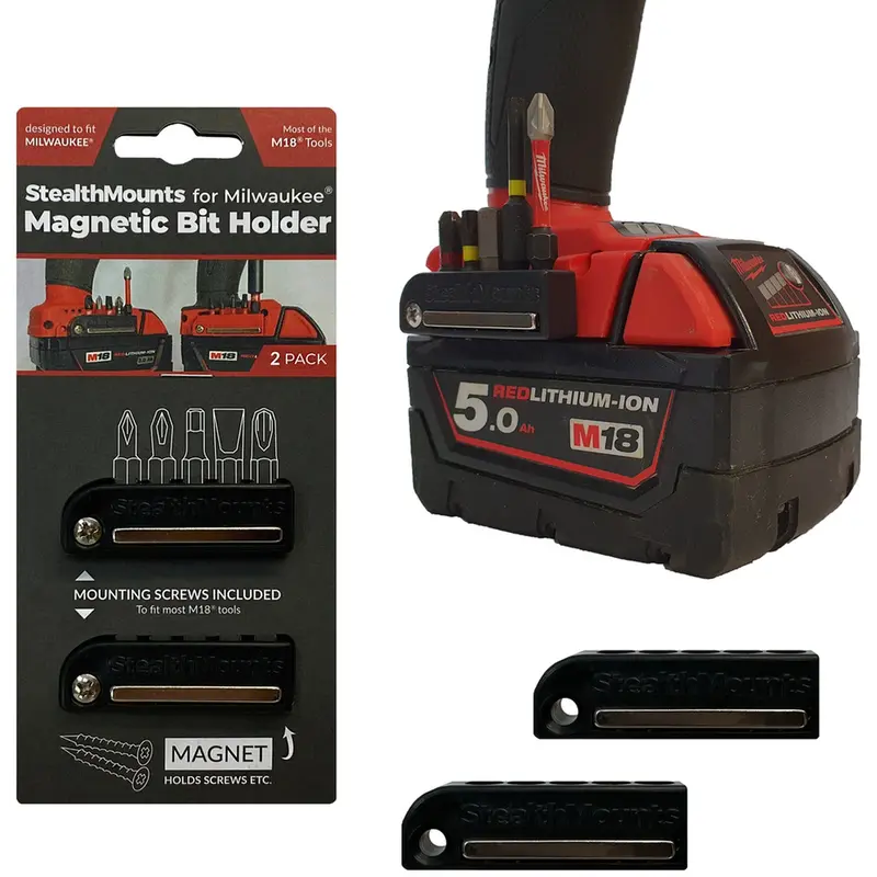 StealthMounts Magnetic Bit Holder for Milwaukee M18 Tools, 2-Pack