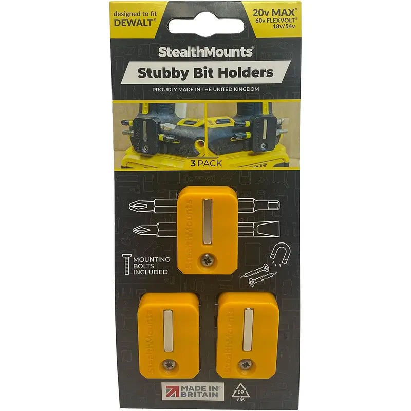 StealthMounts Stubby Magnetic Bit Holder for DeWALT XR & Flexvolt Tools, 3-Pack