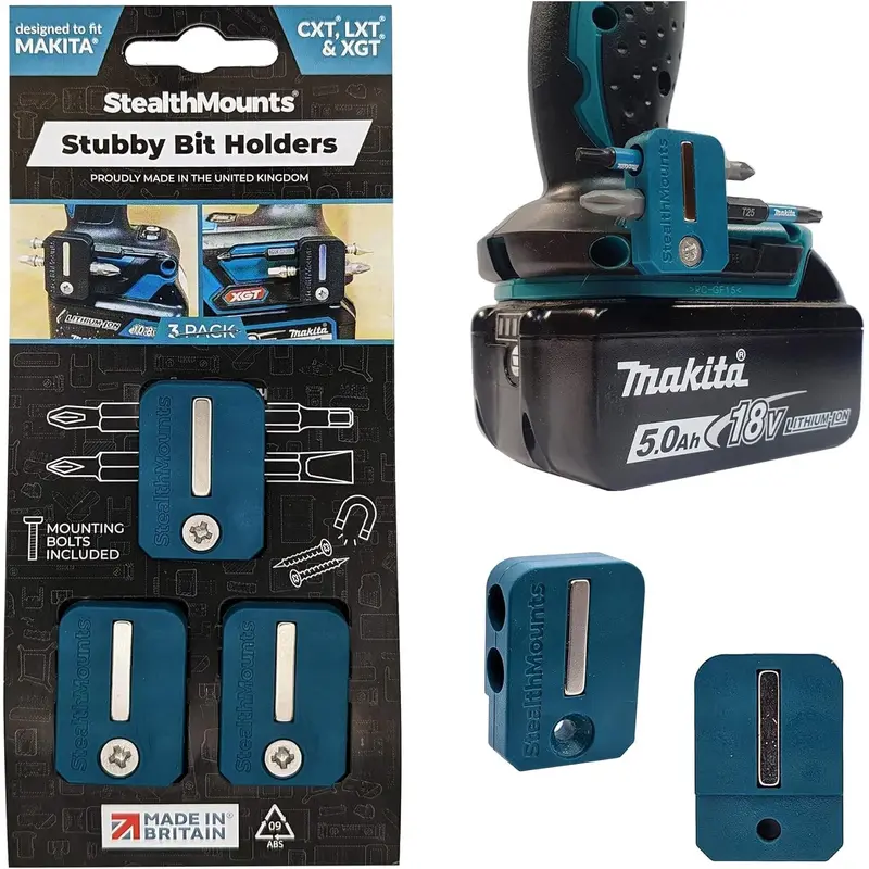 StealthMounts Stubby Magnetic Bit Holder for Makita CXT, LXT & XGT Tools, 3-Pack