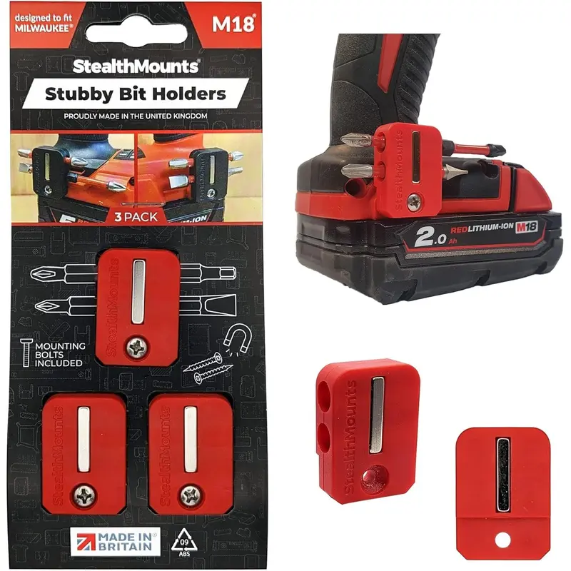 StealthMounts Stubby Magnetic Bit Holder for Milwaukee M18 Tools, 3-Pack
