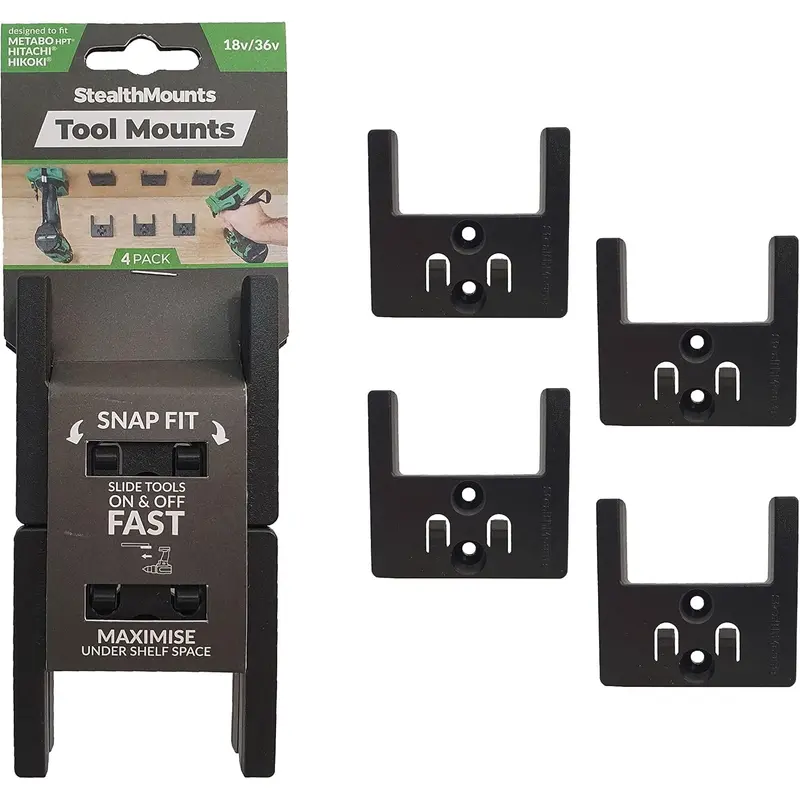 StealthMounts Tool Mounts for Metabo HPT Hitachi, Hikoki 18v/36V Black, 4-Pack