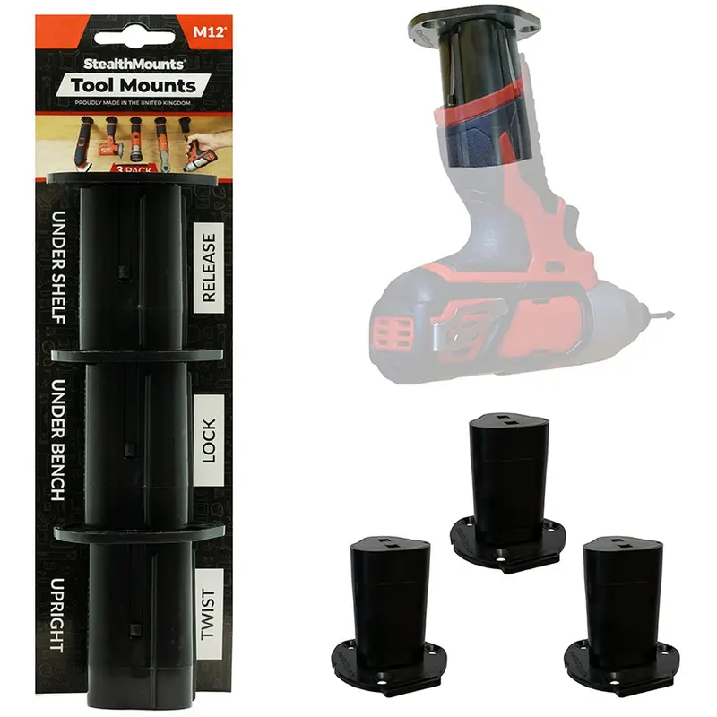 StealthMounts Tool Mounts for Milwaukee M12 Black, 3-Pack