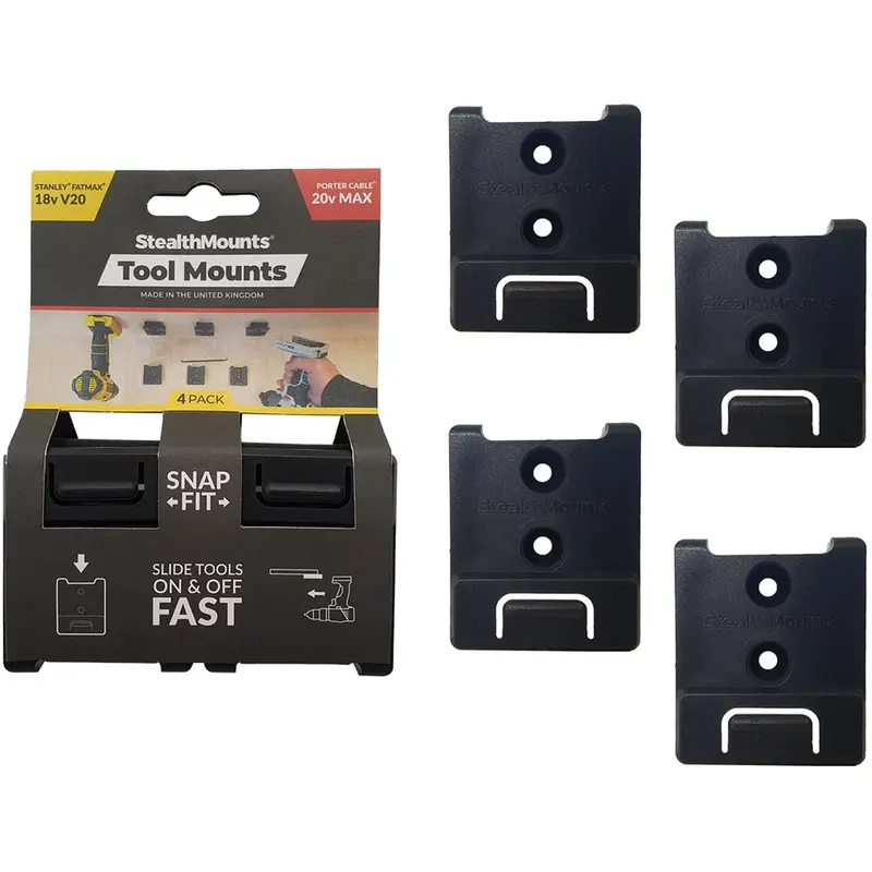 StealthMounts Tool Mounts for Stanley Fat Max, Porter Cable 18V Black, 4-Pack
