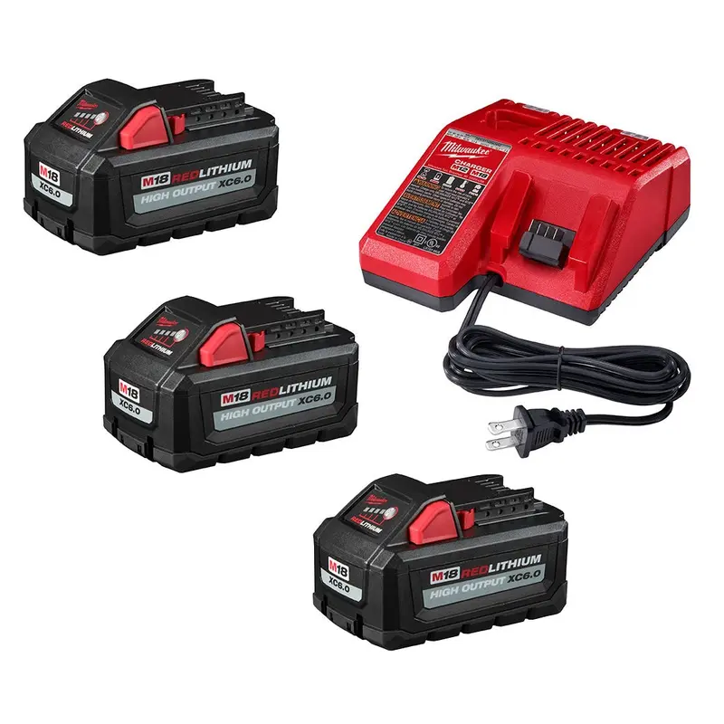 Milwaukee M18 REDLITHIUM HIGH OUTPUT XC 6.0Ah Battery 3-Pack + Charger