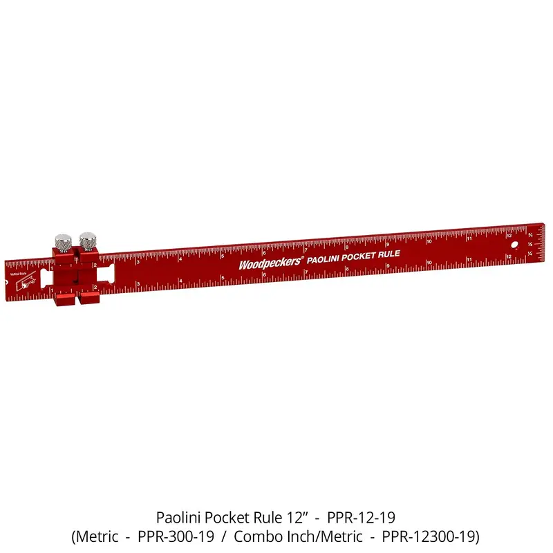 Woodpeckers PPR-12-19 Paolini Pocket Rule, 12" Aluminum