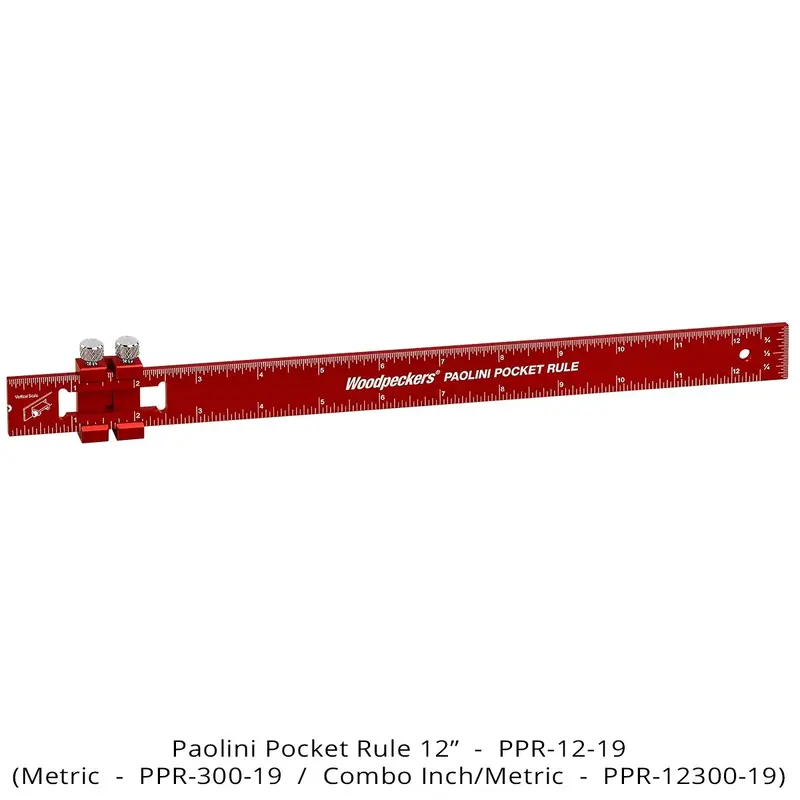 Woodpeckers PPR-12300-19 Paolini Pocket Rule, 12"/300mm Aluminum