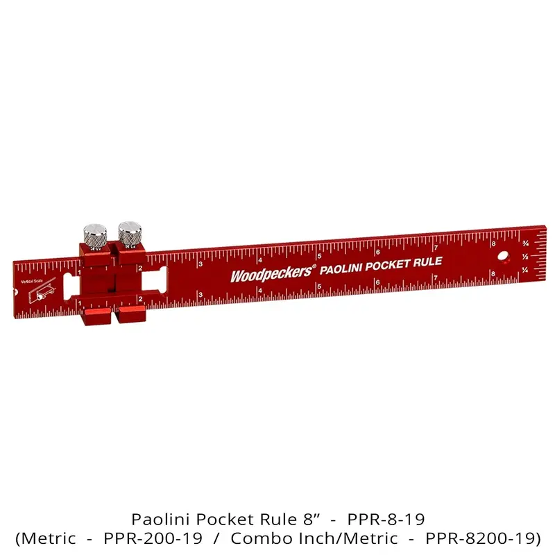 Woodpeckers PPR-200-19 Paolini Pocket Rule, 200mm Aluminum