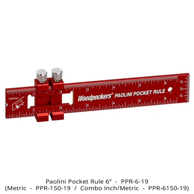 Woodpeckers PPR-6150-19 Paolini Pocket Rule, 6"/150mm Aluminum
