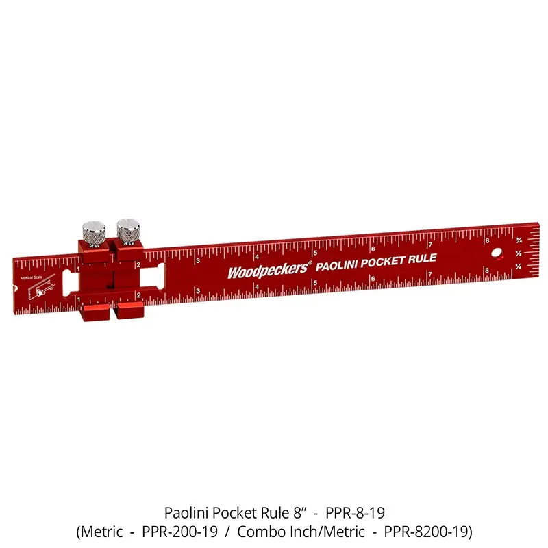 Woodpeckers PPR-8-19 Paolini Pocket Rule, 8" Aluminum