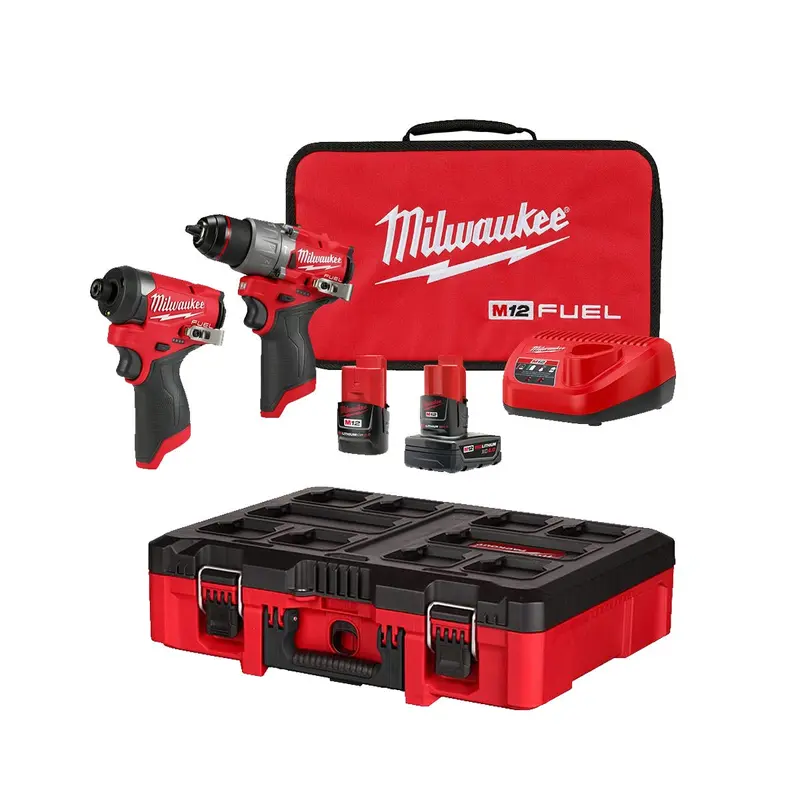 Milwaukee 3497-22 M12 FUEL Gen4 1/2-in. Drill Driver and 1/4-in. Hex Impact Driver Combo Kit with PACKOUT Tool Case with Customizable Insert