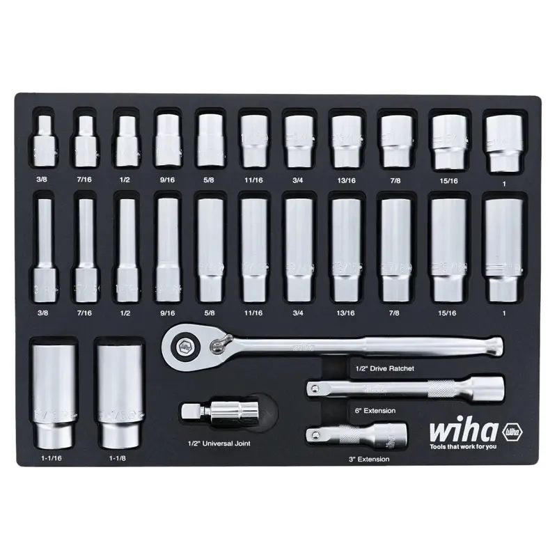 Wiha 33896 28-Piece 1/2" Drive SAE Professionial Standard & Deep Socket Set