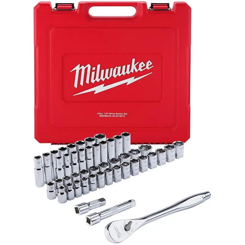 Milwaukee 48-22-9010 1/2" Drive 47-Piece SAE/Metric Ratchet And Socket Set and 3/8" Drive 56-Piece Ratchet & Socket Set