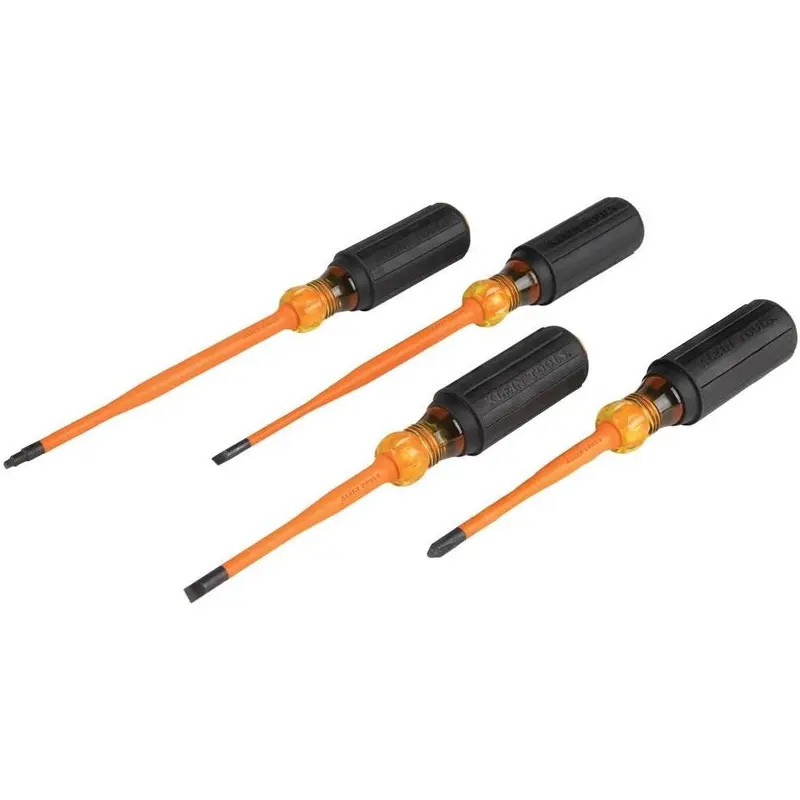 Klein 33734INS Screwdriver Set, Slim-Tip Insulated Phillips, Cabinet, Square, 4-Piece