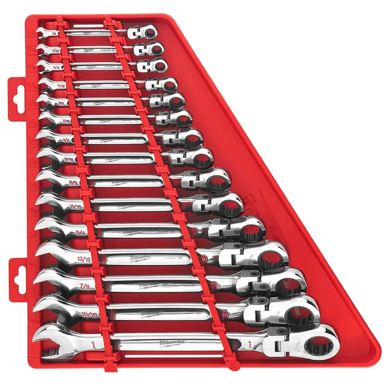 Milwaukee 48-22-9413 SAE Flex Head Ratcheting Combination Wrench, 15-Pieces