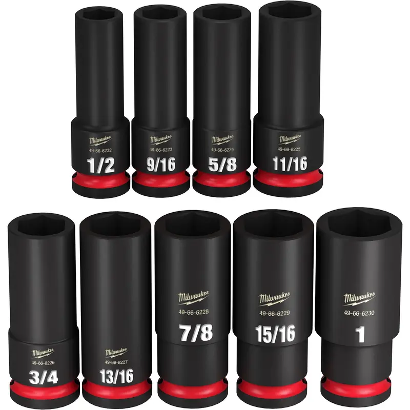 Milwaukee 49-66-7022 9-Piece SHOCKWAVE 1/2-Inch Drive SAE Deep 6-Point Impact Duty Socket Set