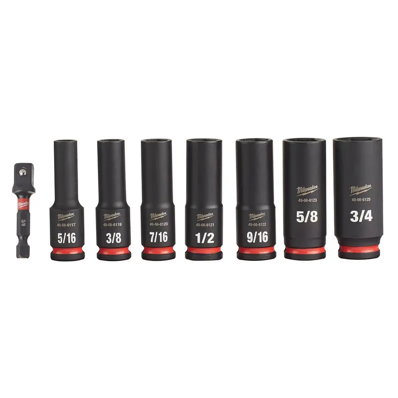 Milwaukee 49-66-7024 8-Piece SHOCKWAVE 3/8-Inch Drive SAE Deep 6-Point Impact Duty Socket Set