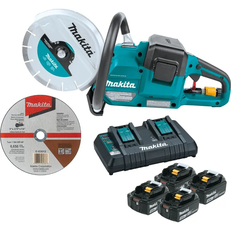 Makita XEC01PT1 36V (18V X2) LXT Brushless 9" Power Cutter Kit, with AFT, Electric Brake, 4 Batteries (5.0 Ah)