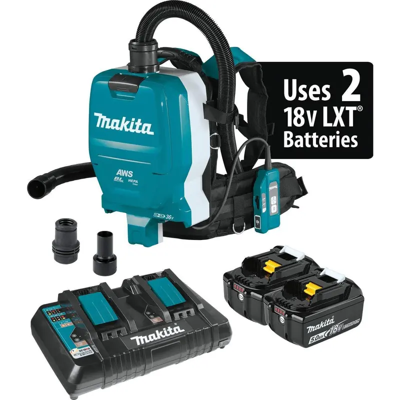 Makita XCV10PTX 36V (18V X2) LXT Brushless 1/2 Gallon HEPA Filter Backpack Dry Dust Extractor Kit, AWS Capable (5.0Ah)