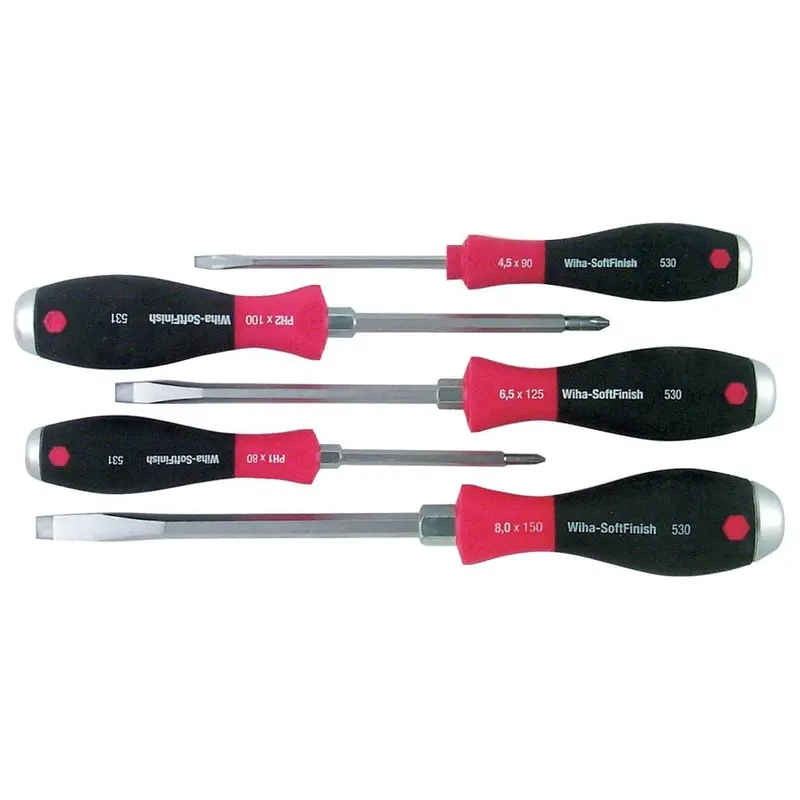 Wiha 53090 SoftFinish Extra Heavy Duty Slotted 5.5mm, 6.5mm, 8.0mm/Phillips #1, #2 5 Piece Set