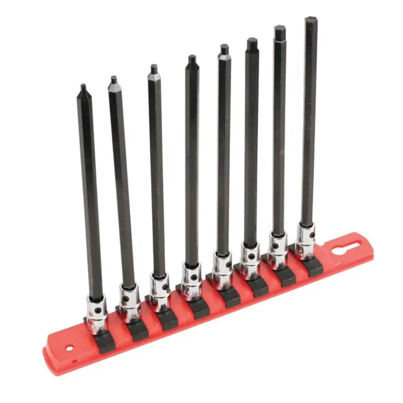 Wiha 77191 Hex Inch 6" Long Bit Socket 1/4" Square Drive 8 Piece Set