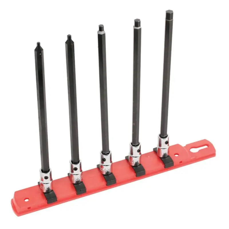 Wiha 77192 Hex Metric 6" Long Bit Socket 1/4" Square Drive 5 Piece Set