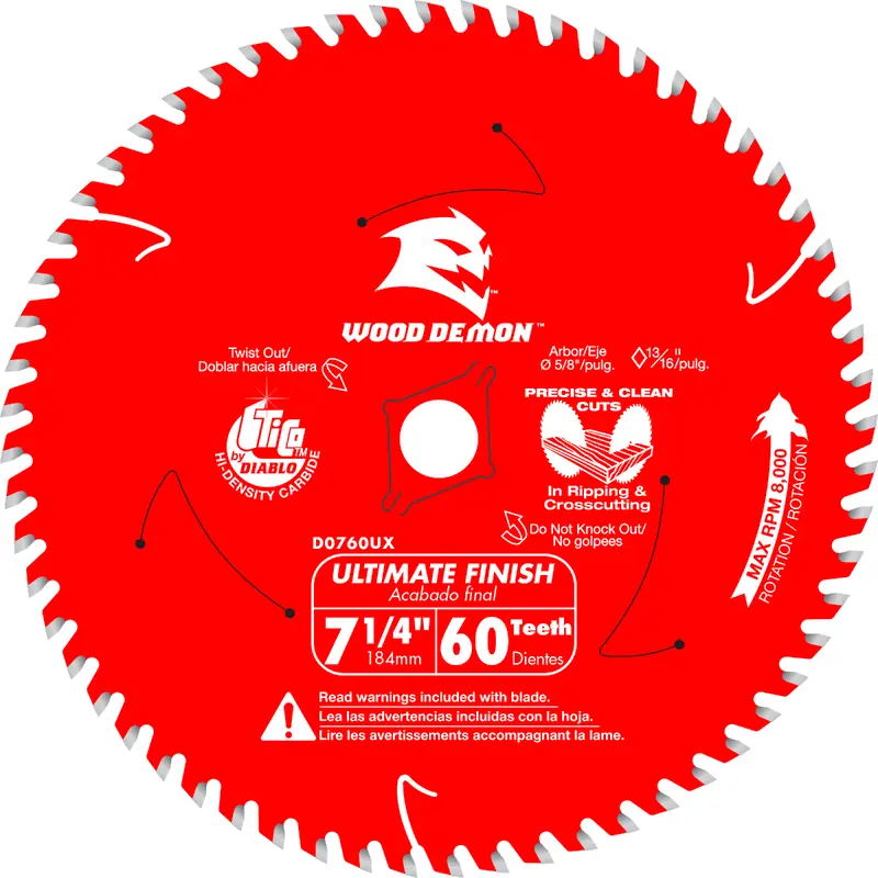 Diablo D0760UXA Wood Demon 7-1/4-in. x 60-Teeth Ultimate Finish Carbide Saw Blade for Wood