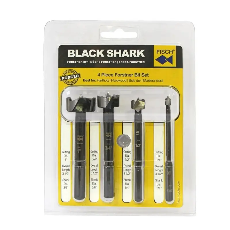 Fisch FSA-367178 Black Shark 4-Piece Imperial Bit Set, 1/4"- 1" Diameter