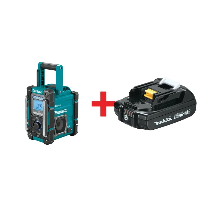Makita 18V LXT / 12V max CXT Lithium Ion Cordless/Corded Bluetooth Job Site Charger / Radio with 18V LXT Lithium-Ion Compact 2.0Ah Battery