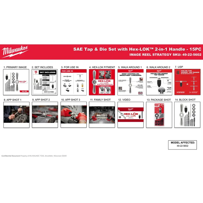 Milwaukee 49-22-5602 15PC SAE Tap and Die Set with Hex-LOK 2-in-1 Handle