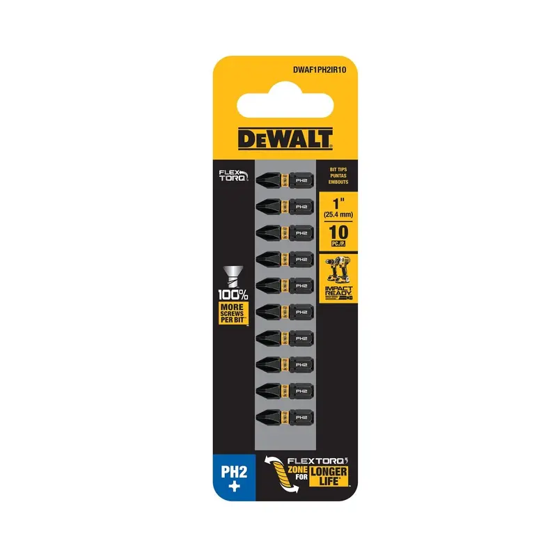DeWalt DWAF1PH2IR10 FlexTorq Impact Ready Screwdriving Bit, PH2, 1 in. (10-Pack)