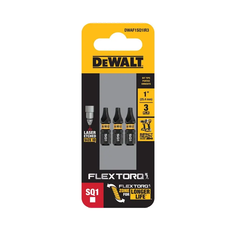 DeWalt DWAF1SQ1IR3 FlexTorq Impact Ready Screwdriving Bit, SQ1, 1 in. (3-Pack)