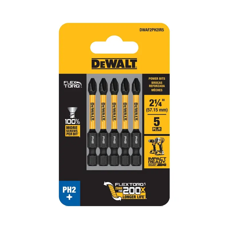 DeWalt DWAF2PH2IR5 FlexTorq Impact Ready Screwdriving Bit, PH2, 2-1/4 in. (5-Pack)