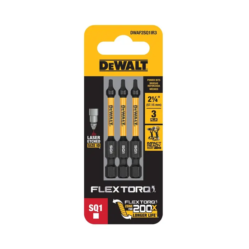 DeWalt DWAF2SQ1IR3 FlexTorq Impact Ready Screwdriving Bit, SQ1, 2-1/4 in. (3-Pack)