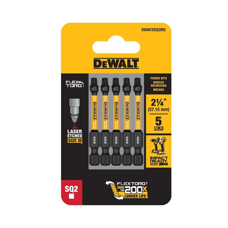 DeWalt DWAF2SQ2IR5 FlexTorq Impact Ready Screwdriving Bit, SQ2, 2-1/4 in. (5-Pack)